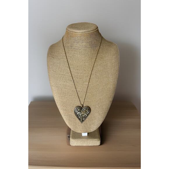 Lovely Gold Tone Puffy Scroll Heart Necklace By Allure. Measures 26” - Picture 1 of 3